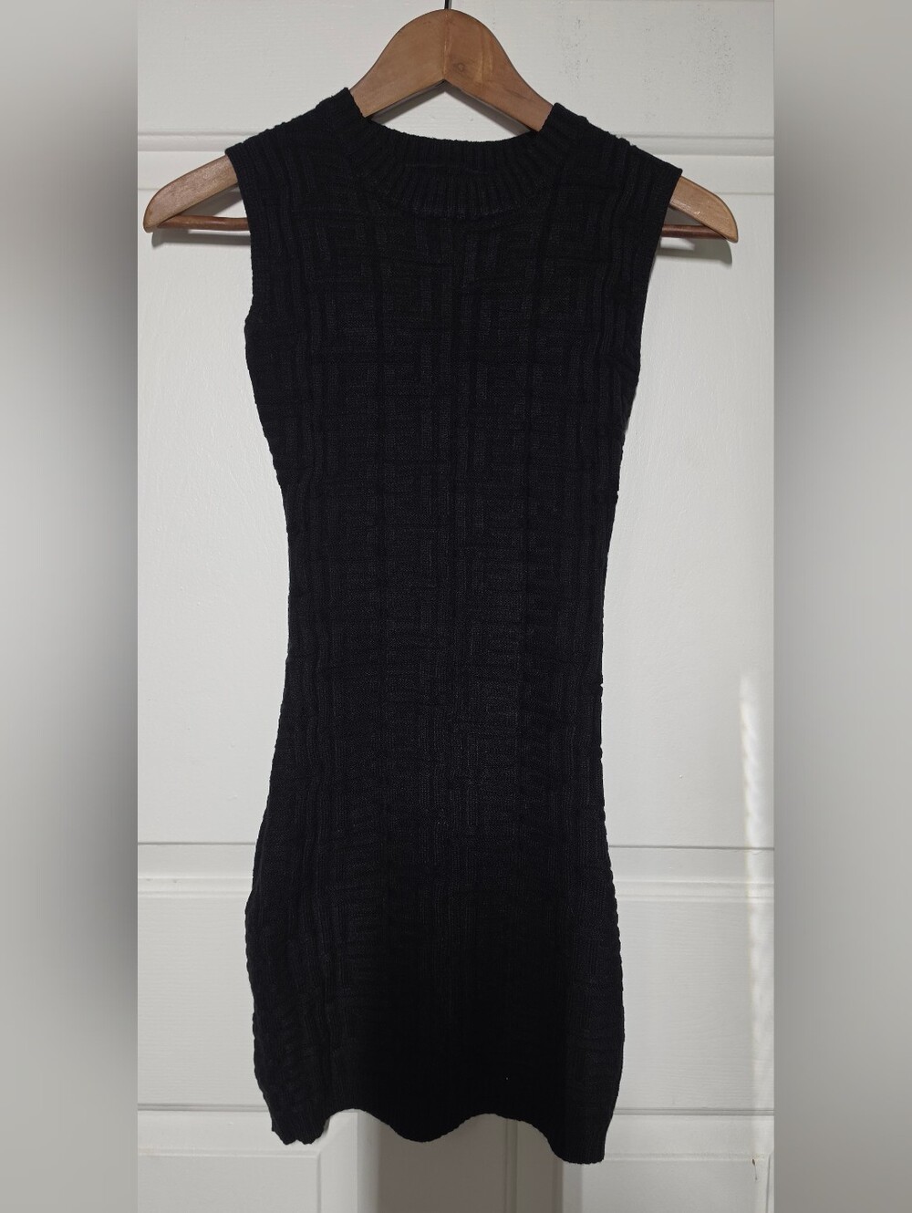 Monogram Knit Mini Stylish Bodycon Black Dress - Picture 2 of 8
